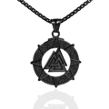Black stainless steel Valknut pendant necklace with Viking runes on box chain - Single Pendant Black