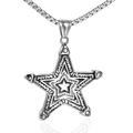Collana con ciondolo a stella pentagramma argento vintage e catena box su sfondo bianco - Color Acciaio Solo Ciondolo (Senza Catena) (XD518-Pendant Only (Without Chain))