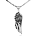 Retro silver wing pendant necklace with vintage black detailing and box chain style - Steel Color
