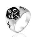 Anello con sigillo vintage in acciaio al titanio con rilievo cavaliere gotico e argento - US 7 / Color Acciaio