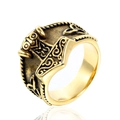 Nordischer Mjölnir Thorshammer Ring für Herren mit keltischen Knoten in antikem Gold - US 7 / Gold