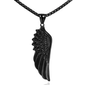 Retro black stainless steel necklace featuring a detailed single wing pendant for women - Single Pendant Black