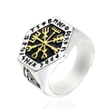 Anillo brújula vikinga Vegvisir para hombre en plata y oro con runas nórdicas - US 7 / Bicolor (Oro y Plata)