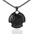 Men's retro black stainless steel necklace with a shield pendant featuring M relief - Single Pendant Black