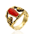 Gothic punk gold skull ring featuring a vintage red coffin inlay with crown motif - US 7 / Gold