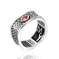 Anello da uomo retrò in argento S925 con gemma rossa e design con trama intrecciata - US 11 / Acciaio Zircone Rosso