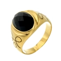Vintage stainless steel ring featuring a large oval black gemstone and gold finish - US 7 / Gold