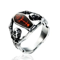 Gothic vampire coffin ring featuring skull design and red emblem in retro punk style - US 7 / Steel