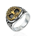 Anillo vintage bicolor árbol de la vida para hombre con grabado celta y oro mate - US 7 / Oro y Plata