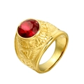 Men's gold-plated stainless steel US Navy ring with large faceted red gemstone inlay - Gold / Red
