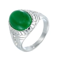 Detail of silver men's ring with oval green stone and side cubic zirconia accents - US 7 / Silver Green Gemstone