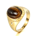 Vintage gold tiger eye stone ring for men with star engraved band and side crystals - US 7 / Gold Tiger's Eye