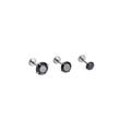 Three polished titanium flat back labret studs with four-prong set black cubic zirconia stones - Bar 1.0*6mm / Black (4mm)
