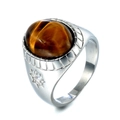Vintage men's stainless steel ring featuring a large oval tiger eye stone and star inlay - US 7 / Steel Tiger Eye