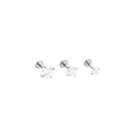 Three-piece titanium stud set with round zircons in various sizes and flat screw backs - Bar 1.0*6mm / White (4mm)