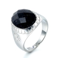 Vintage men's titanium steel ring with faceted blue sandstone and star engraving - US 7 / Silver Blue Sandstone