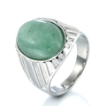 Vintage stainless steel ring for men featuring a large oval green gemstone on white background - US 7 / Silver Green Gemstone