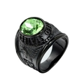 Men's US Military style titanium ring with emerald green gem and black plating - Black Base Light Green Rhinestone