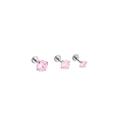 Pink zircon titanium labret stud earrings set with flat back and screw design - Bar 1.0*6mm / Pink (4mm)