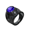 Men's matte black titanium ring with blue gemstone and United States eagle relief - Black With Blue Crystal