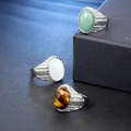 Retro men's stainless steel rings featuring oval tiger eye and aventurine gemstones - US 7 / Steel Tiger Eye
