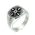 Vintage stainless steel compass ring for men with a square face and black oxidised finish - US 7 / Steel Black Zirconia