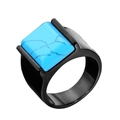 Men's square turquoise ring in black plated stainless steel with high polished finish - US 7 / Black Base Turquoise