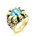 Retro punk stainless steel skull ring featuring a large blue textured center stone - Gold Coral Eye