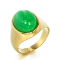 Anillo de banda ancha de acero dorado con una gran gema ovalada verde en el centro - US 7 / Dorado Circonita Verde Vivo