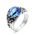 Vintage stainless steel dragon eye ring with blue cabochon and gothic claw textures - US 7 / Steel Color Blue Eyes