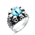 Gothic punk silver skull ring featuring a detailed blue eyeball stone on a white background - Steel Color Coral Eye