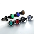Set de anillos de acero inoxidable con piedras ovales de colores en acabado negro - US 7 / Negro Con Circonita Negra