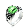 Vintage stainless steel ring with green dragon eye stone and gothic engraved textures - Steel Color Green Eyes