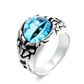 Gothic punk titanium steel ring featuring a blue dragon eye stone on a vintage silver band - Steel Coral Eye