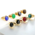 Anillos de acero inoxidable dorado con varias piedras preciosas ovales de colores - US 7 / Oro Circonita Azul