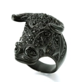 Gothic bull head ring in black stainless steel with micro-pave dark zircon stones - US 7 / Black Rhinestone