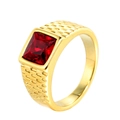 Men's vintage gold-plated stainless steel ring with a large square red gemstone inlay - Size 7 / Gold Base Red Gem