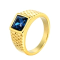Men's gold-plated stainless steel ring with square-cut blue sapphire and mesh texture - Size 7 / Gold With Yellow Gemstone