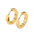 Minimalist gold hexagonal hoop earrings in stainless steel with a secure snap closure - Hexagon Style (棱形)
