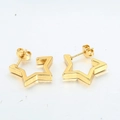 Boucles d'oreilles étoiles évidées en acier inoxydable doré avec fermoirs papillon sûrs - Or Étoile à Cinq Branches