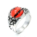Vintage stainless steel dragon eye ring with a red stone in an antique silver finish - US 7 / Steel Color Red Eyes