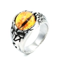 Retro stainless steel dragon eye ring featuring an orange glass pupil and silver finish - US 7 / Steel Base Yellow Eye