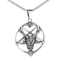 Gothic Baphomet goat head necklace with pentagram circular pendant on box chain - Steel Color Pendant Only (Without Chain) (HOP885)