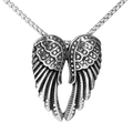 Vintage silver angel wing pendant necklace with detailed feather textures in stainless steel - Steel Color