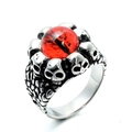 Gothic skull ring in silver stainless steel with a round red ruby stone eye setting - US 7 / Steel Color Red Eye
