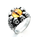Gothic punk skull ring in vintage silver with a bright orange tiger eye stone - US 7 / Steel Color Yellow Eye
