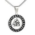 Retro hip hop titanium steel necklace with Viking Valknut pendant and Runic alphabet - Steel Color
