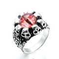 Gothic punk skull ring in silver steel featuring a striking red evil eye center stone - Steel Color Orange Eye