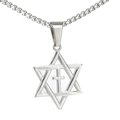 Titanium steel hexagram star pendant necklace with center cross design on white background - Pendant Only (Without Chain) / Steel