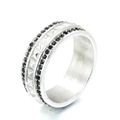 Punk style silver stainless steel ring with double row black zircon and pyramid studs - US 7 / Steel